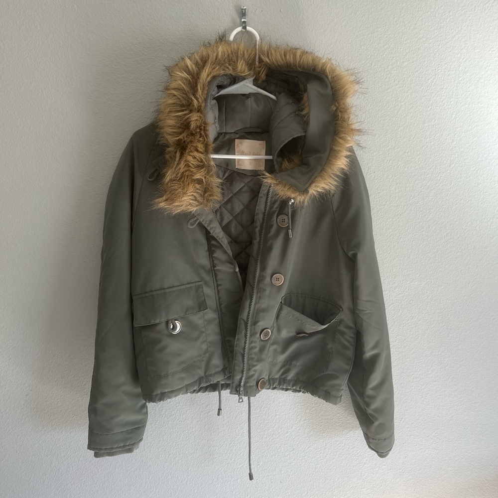 Altar'd State Khaki Fur-Trimmed Utility Jacket